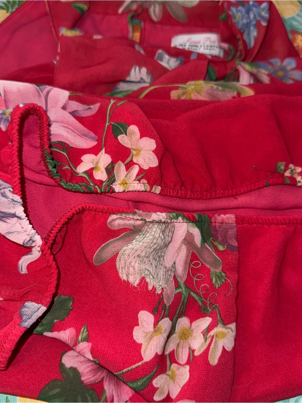 Sweet Pea by Stacy Frati Floral Tie-Neck Bubble Tank Top, elastic bottom, Sz XL - Picture 8 of 8